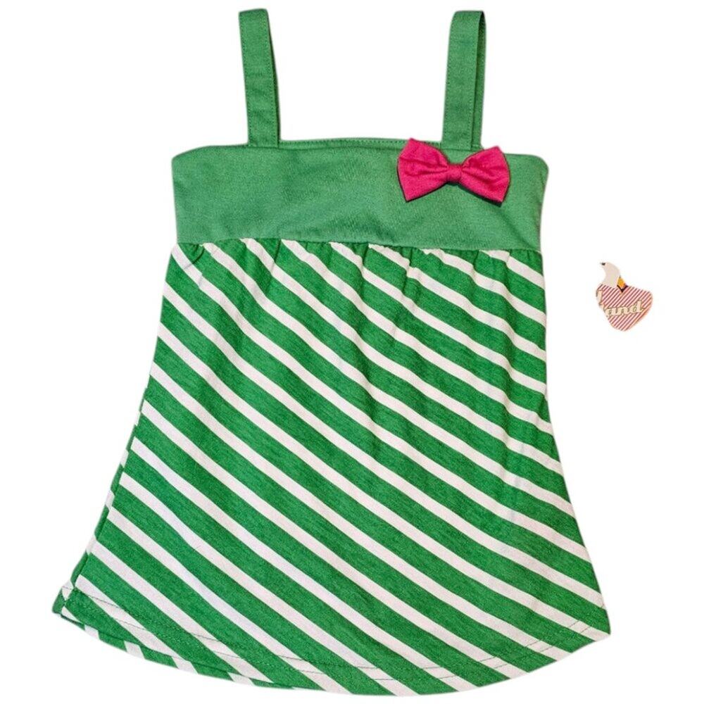 NWT Coney Island Sundress – Size 18 Months – Green & White Stripes – Pink Bow